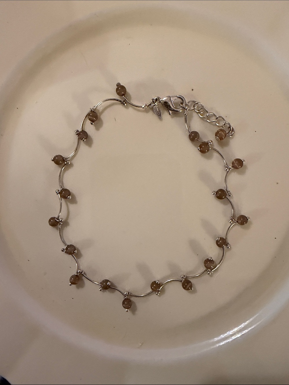Avon Silver Toned Brown Bead Wave Link Bracelet